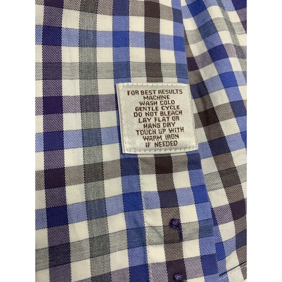 Peter Millar Cotton Button Up Shirt Mens XL Blue Brown Gingham Check Long Sleeve - Picture 8 of 8